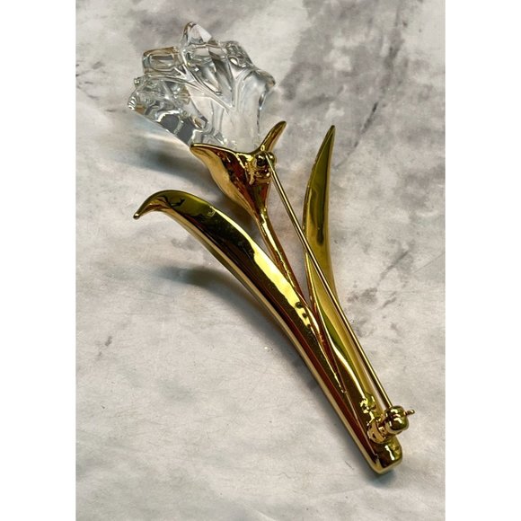 Swarovski Crystal Memories Lily Brooch Flower Pin Gold Tone Swan Signed - Picture 4 of 8